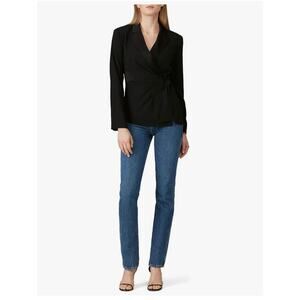 Diane von Furstenberg Lana Black Satin Trim Wrap Blazer Top Size 4